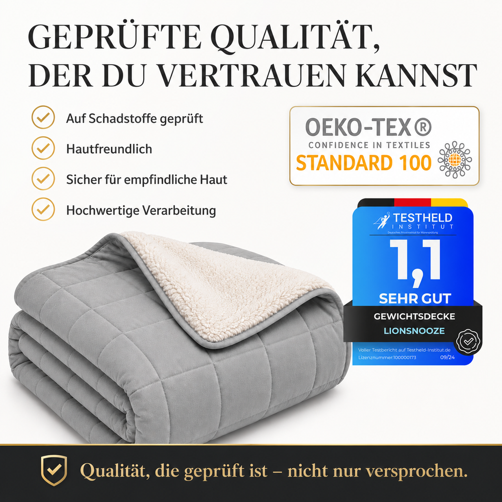 Lionsnooze Gewichtsdecke mit OEKO-TEX Standard 100 und Testheld-Note 1,1