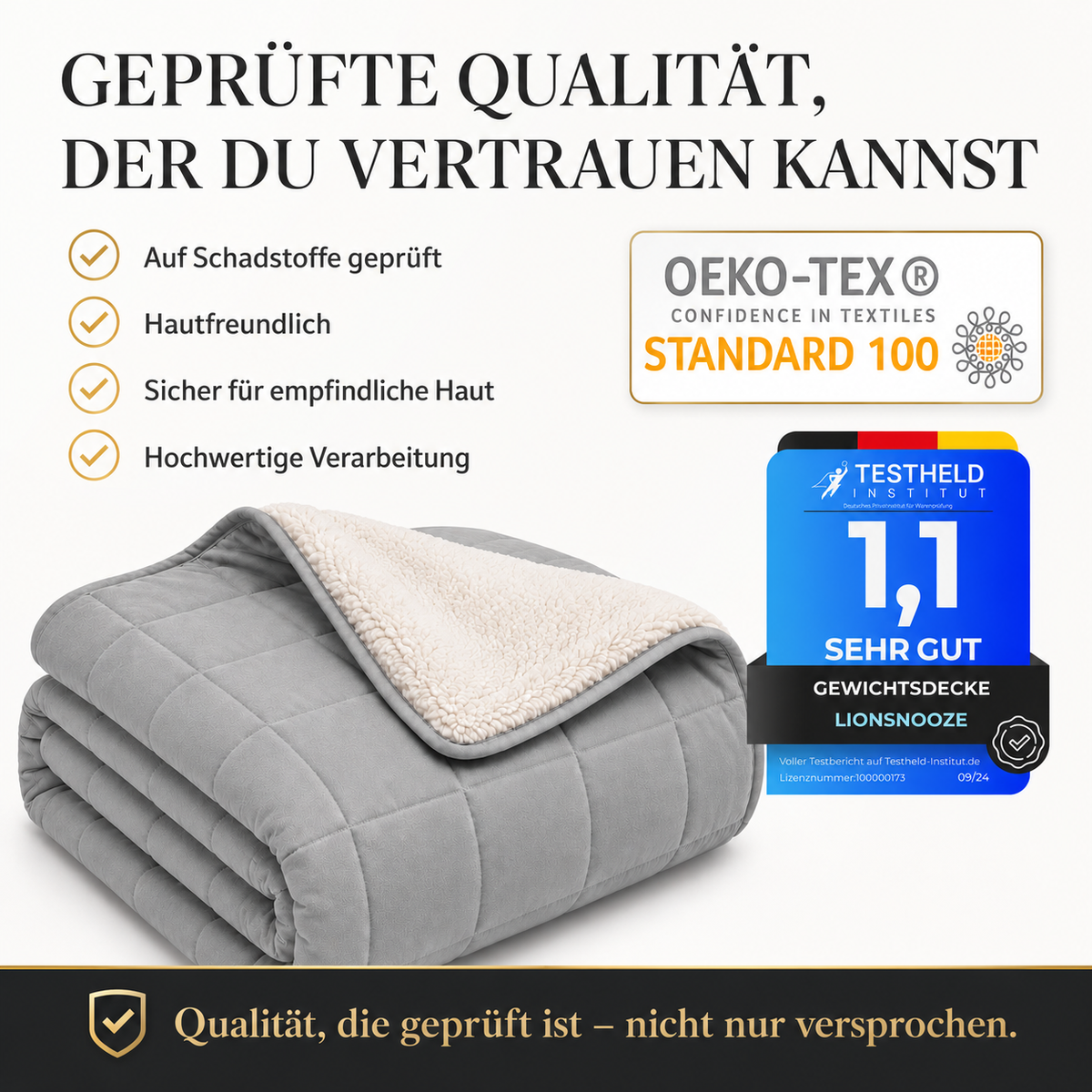 Lionsnooze Gewichtsdecke mit OEKO-TEX Standard 100 und Testheld-Note 1,1