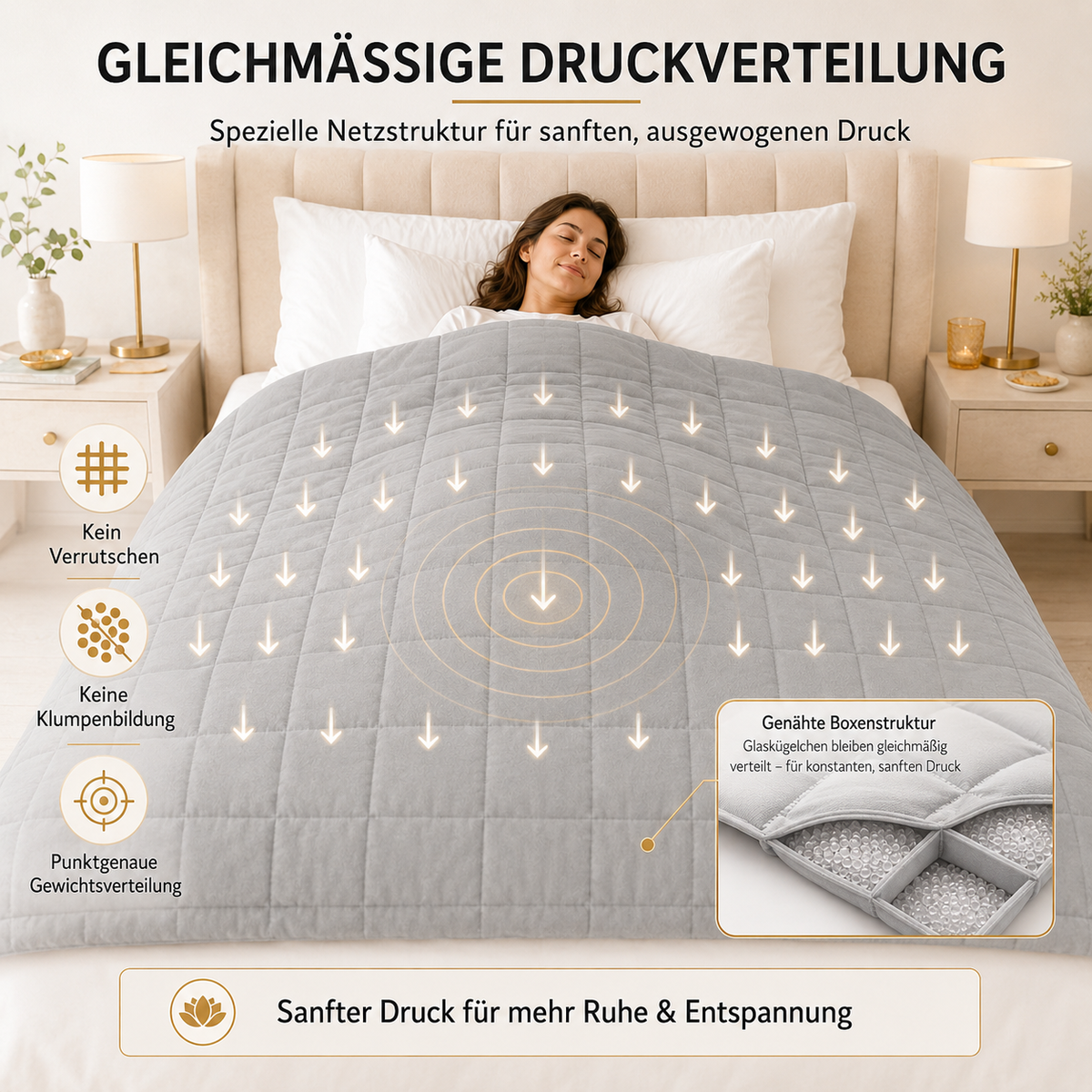 Gleichmäßige Druckverteilung durch genähte Kammern mit Glaskügelchen